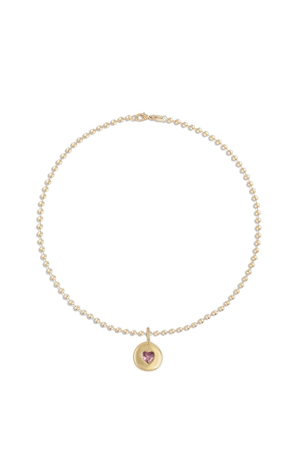 Round Heart Ball Chain Necklace Pink | 16"