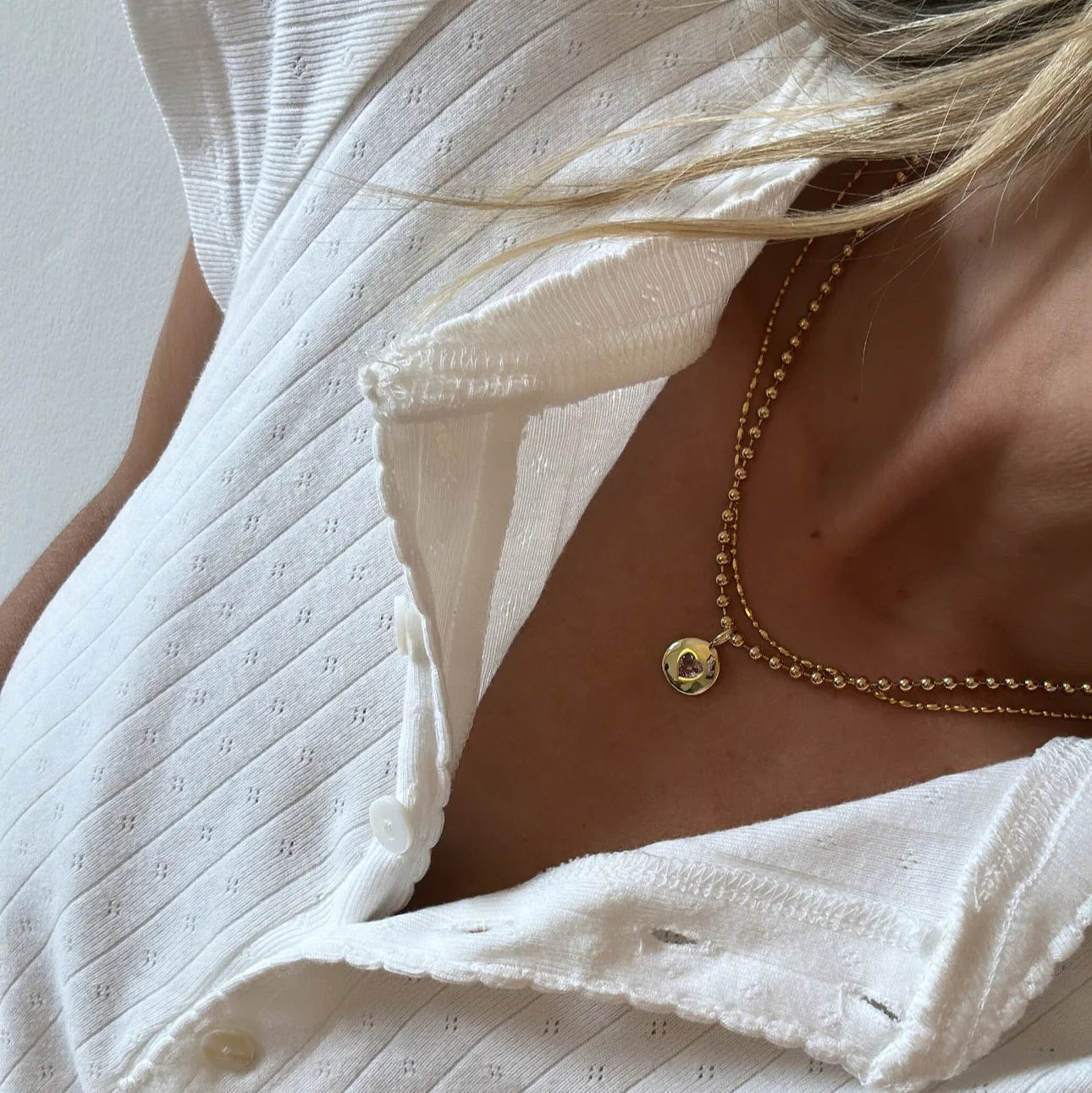 Round Heart Ball Chain Necklace Pink | 16"