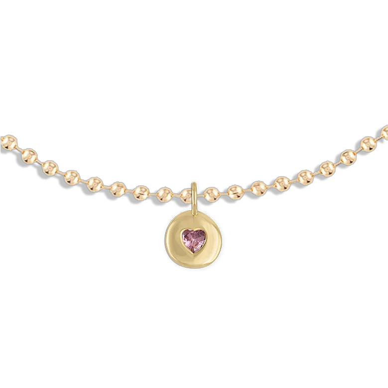 Round Heart Ball Chain Necklace Pink | 16"
