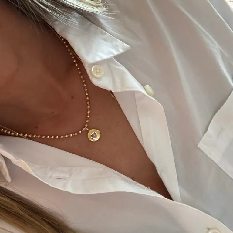 Round Heart Ball Chain Necklace White | 16"