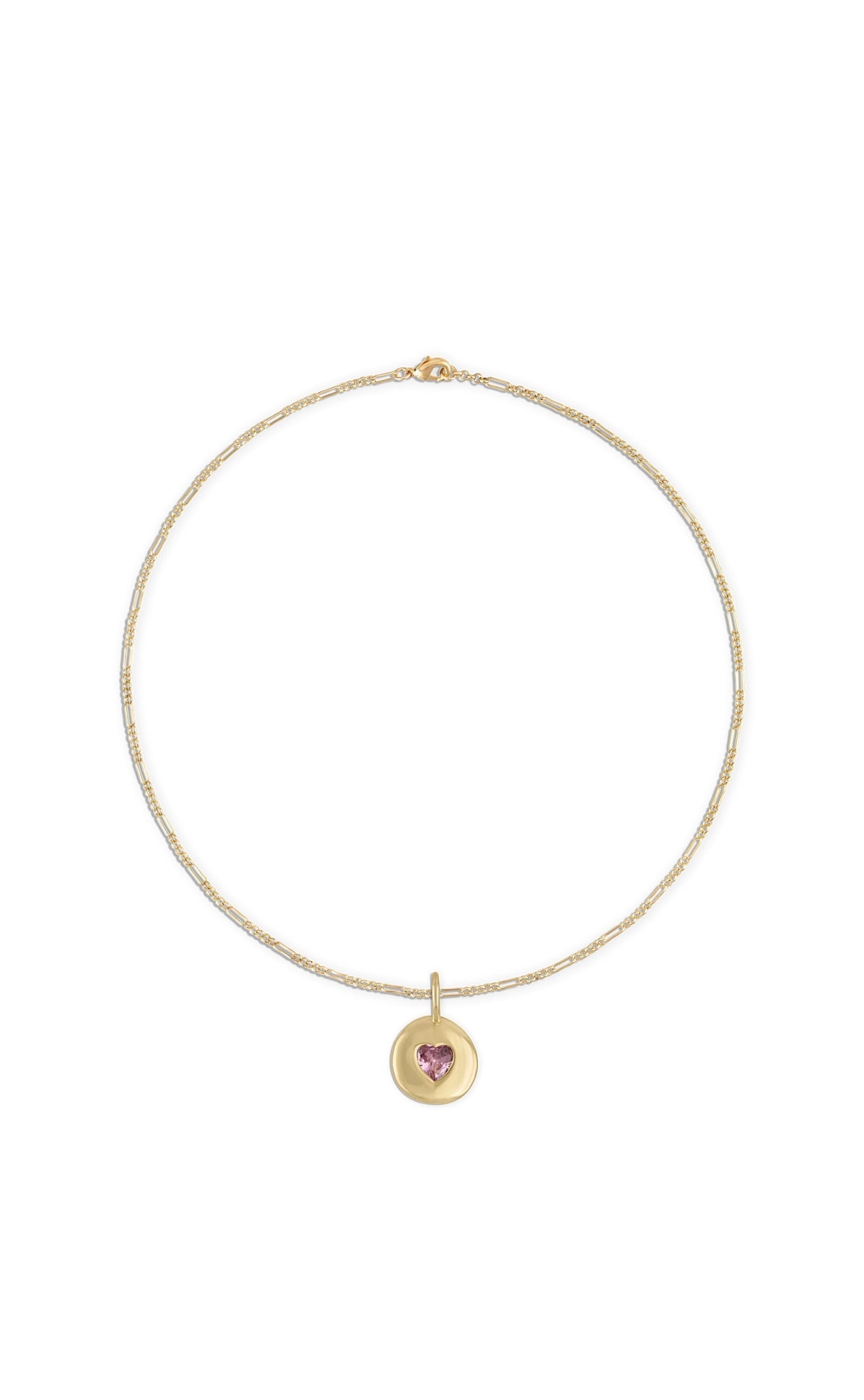 Round Heart Rolo Chain Necklace Pink | 16"