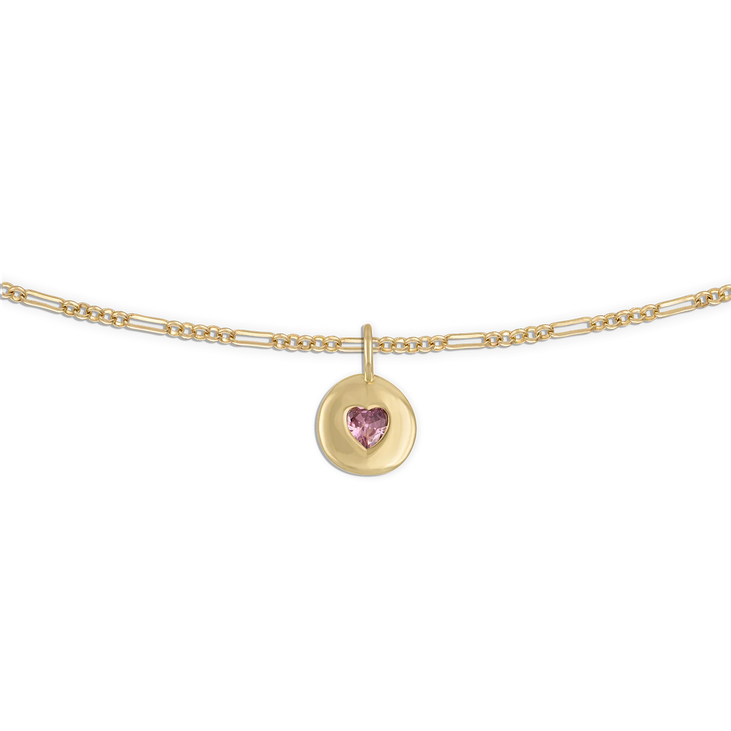 Round Heart Rolo Chain Necklace Pink | 16"