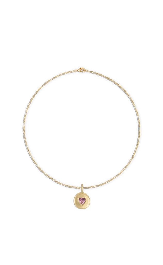 Round Heart Rolo Chain Necklace Pink | 18"