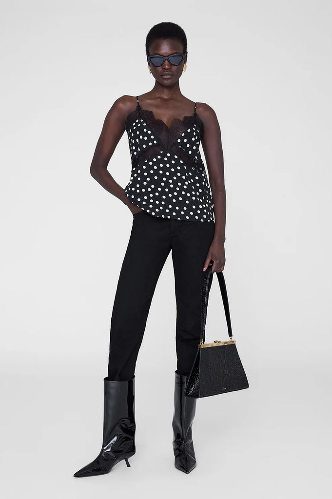 Amelie Camisole in Black and White Double Dot Jacquard