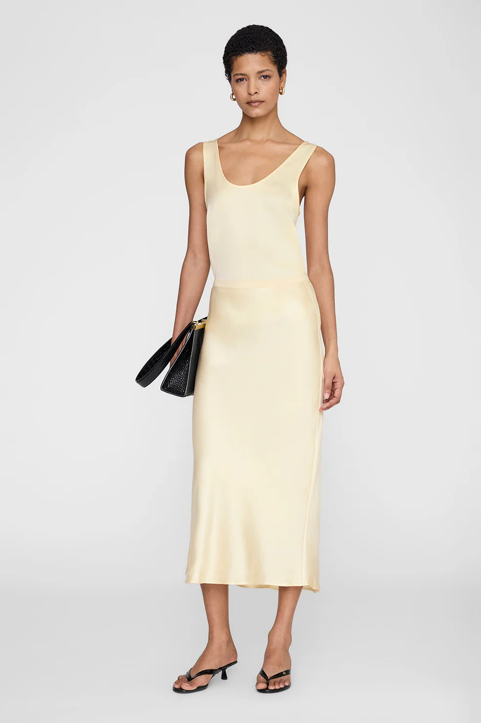 Bar Silk Skirt in Butter Yellow