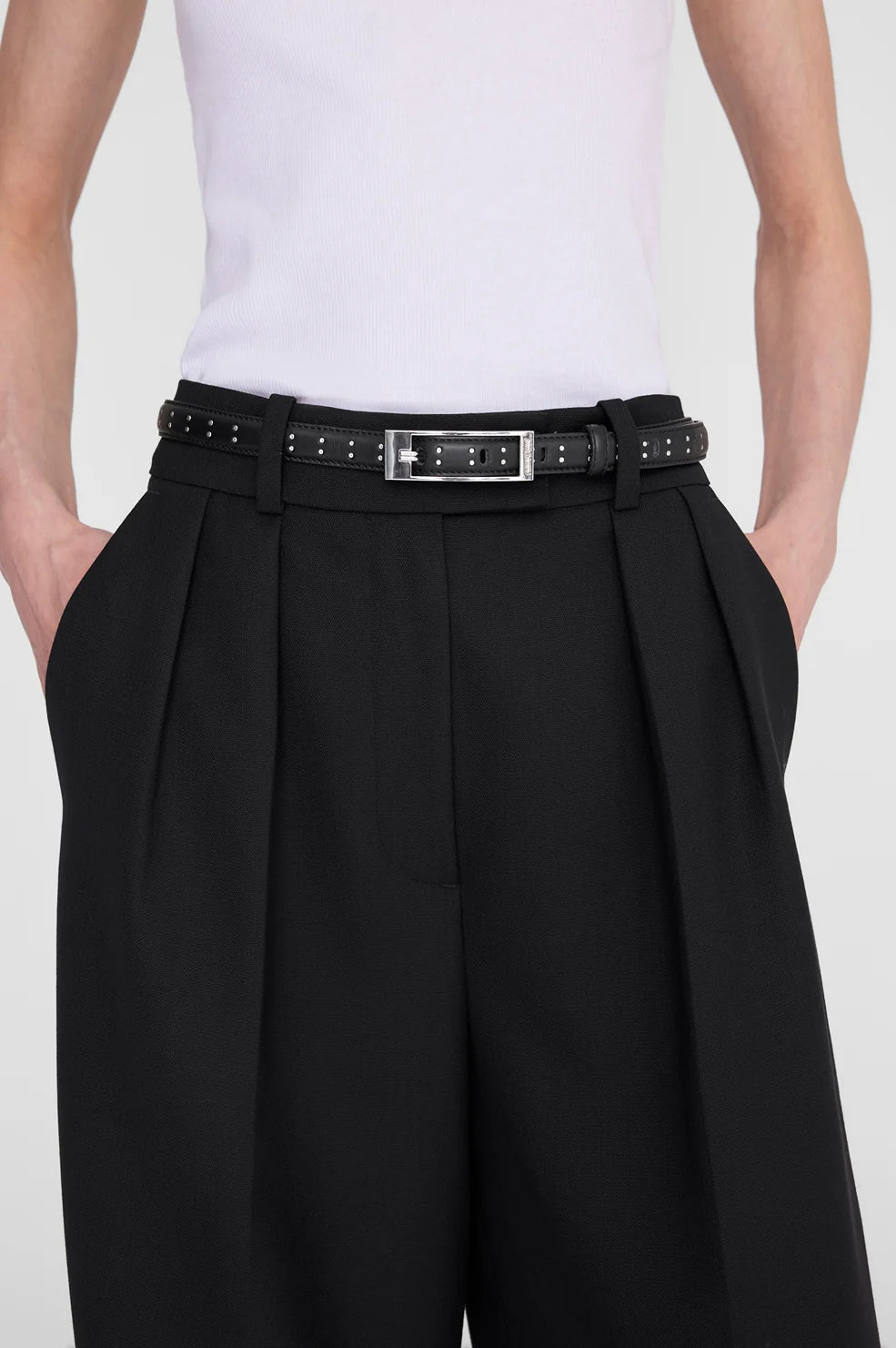 Elly Belt Studs Smooth Leather in Black