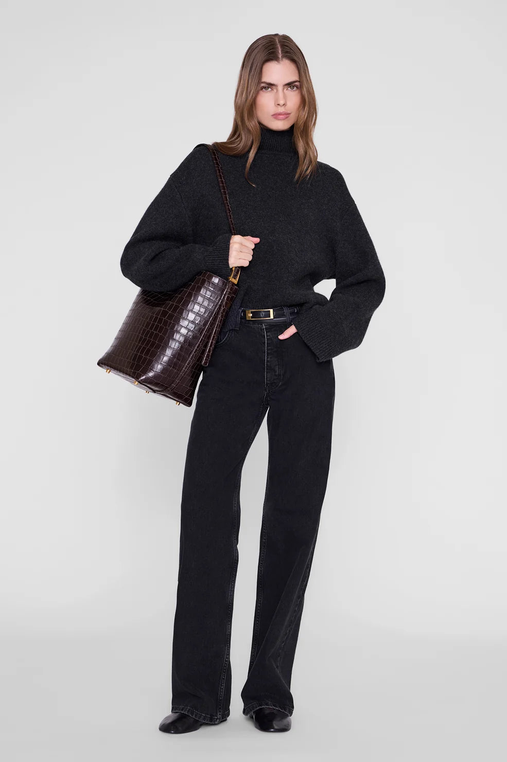 Elly Bucket Bag Embossed in Dark Brown