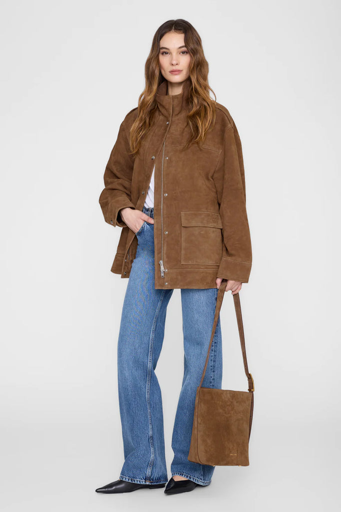 Elly Medium Bucket Bag Suede in Tobacco