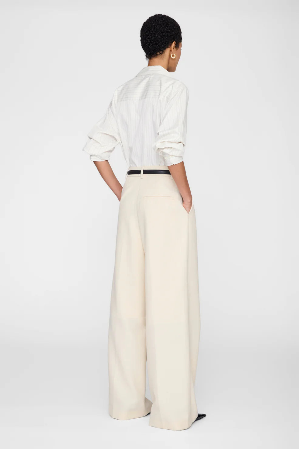Essie Cropped Shirt in Cream Pinstripe