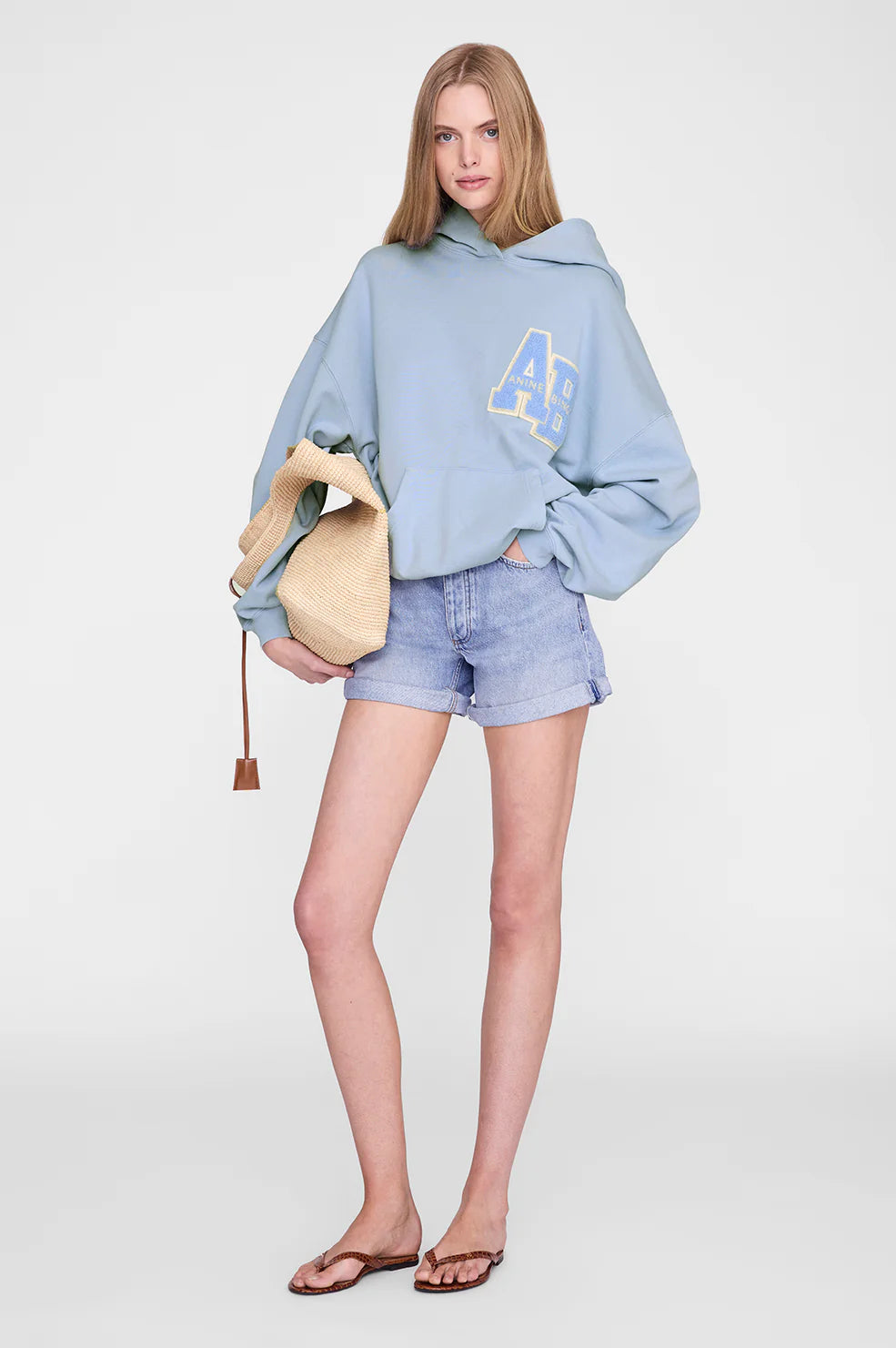 Harvey Sweatshirt Letterman in Washed Light Blue