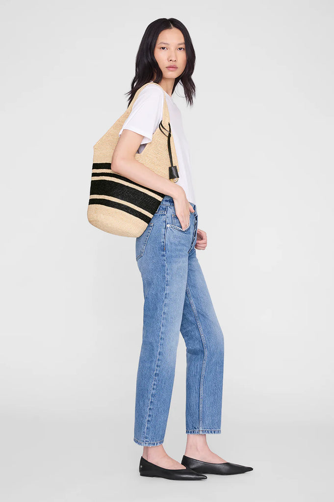 Leah Stripes Hobo Raphia in Black and Natural Stripe