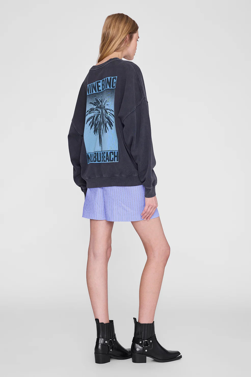 Miles Sweatshirt Palm in Washed Black