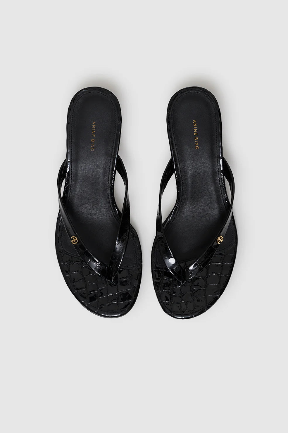 Noelle Thong Heels in Embossed Black