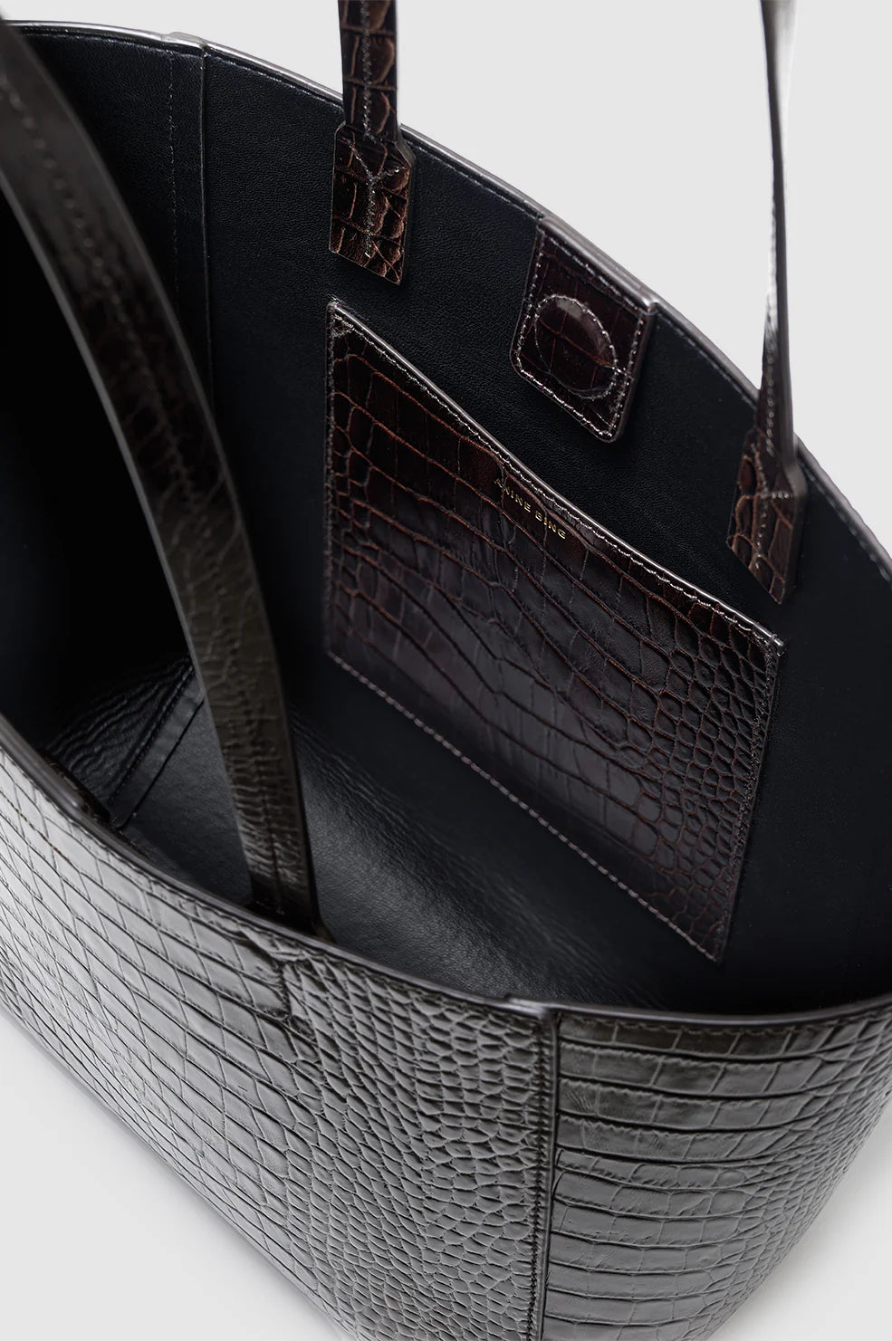 Small Elly Tote in Dark Brown Embossed