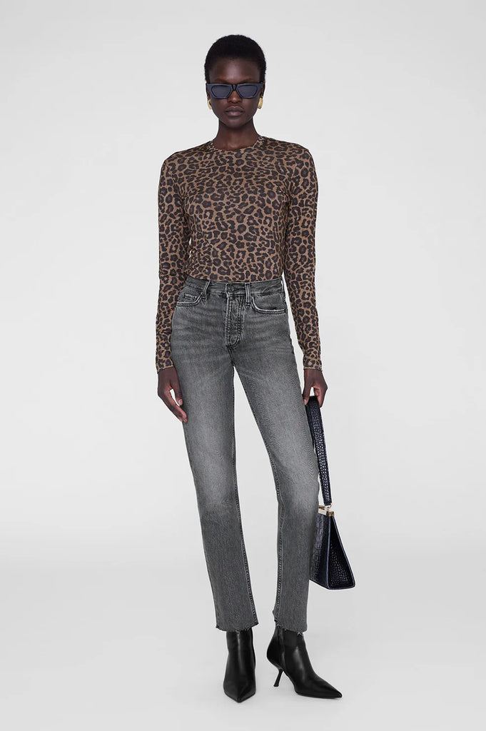 Sylvie Long Sleeve Tee in Black and Brown Leopard