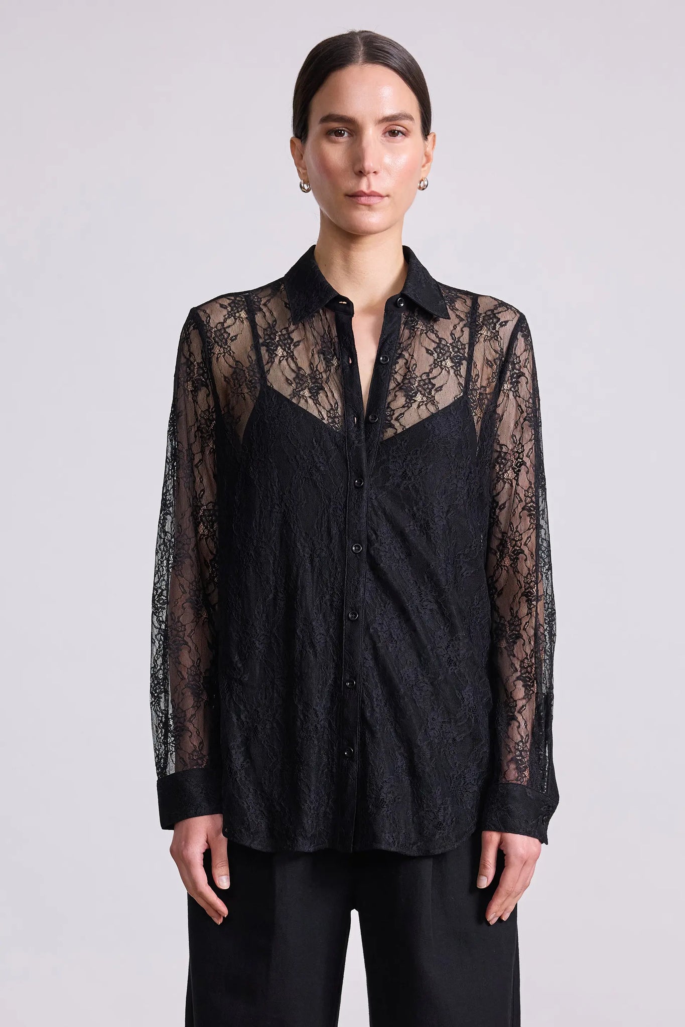 Alva Button Up Top in Black Lace