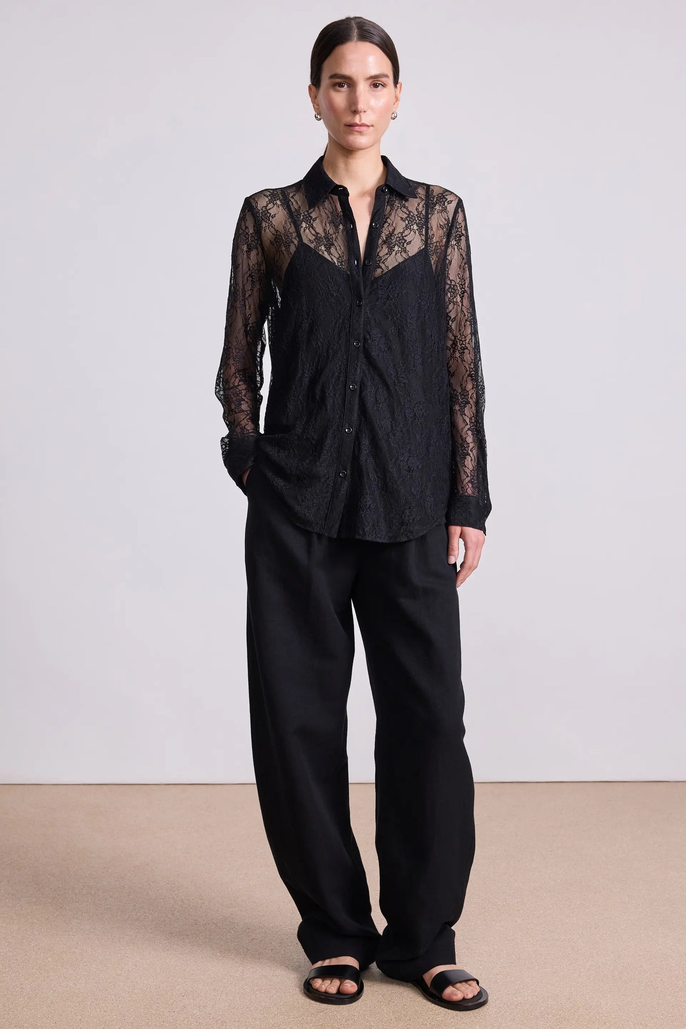 Alva Button Up Top in Black Lace