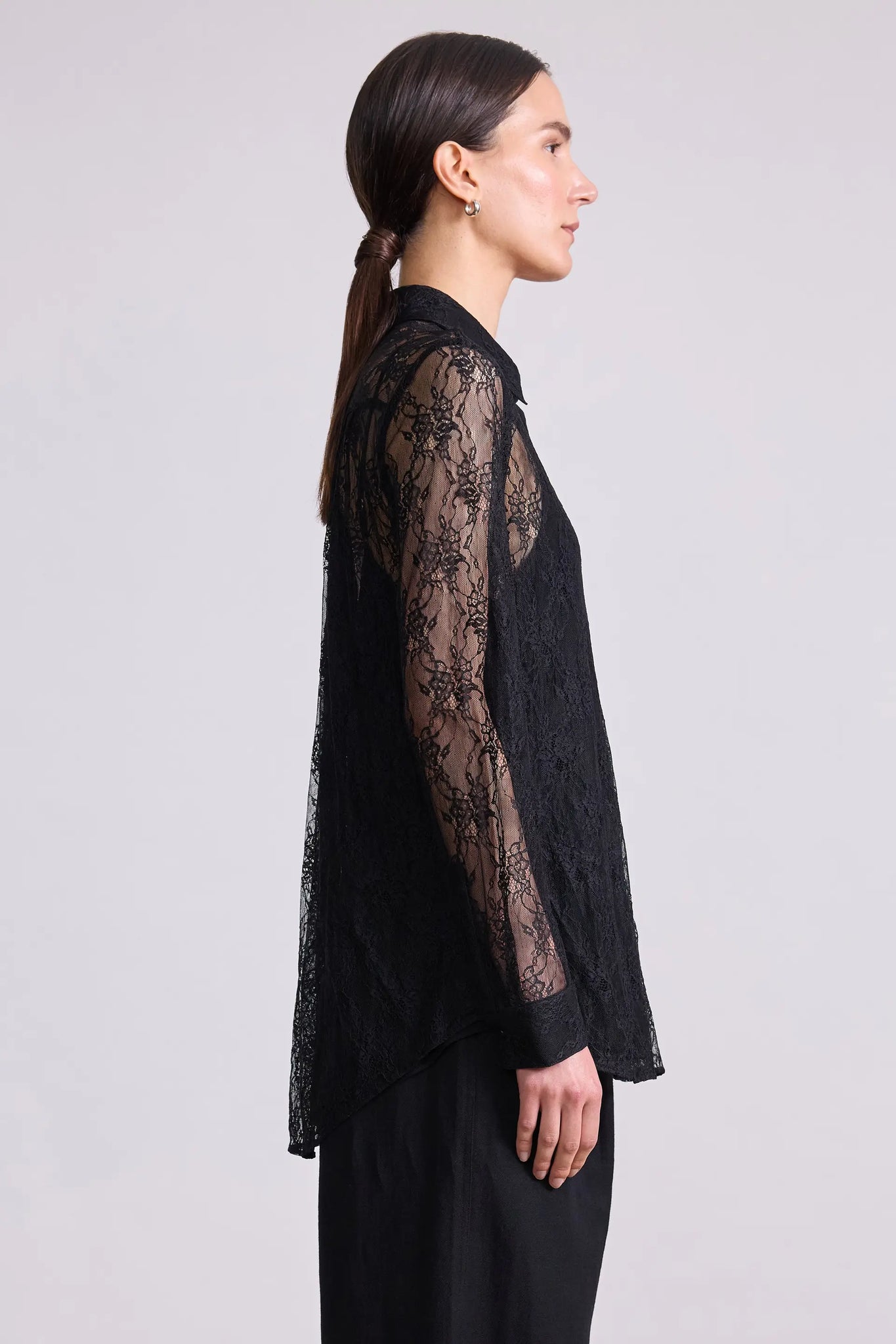 Alva Button Up Top in Black Lace