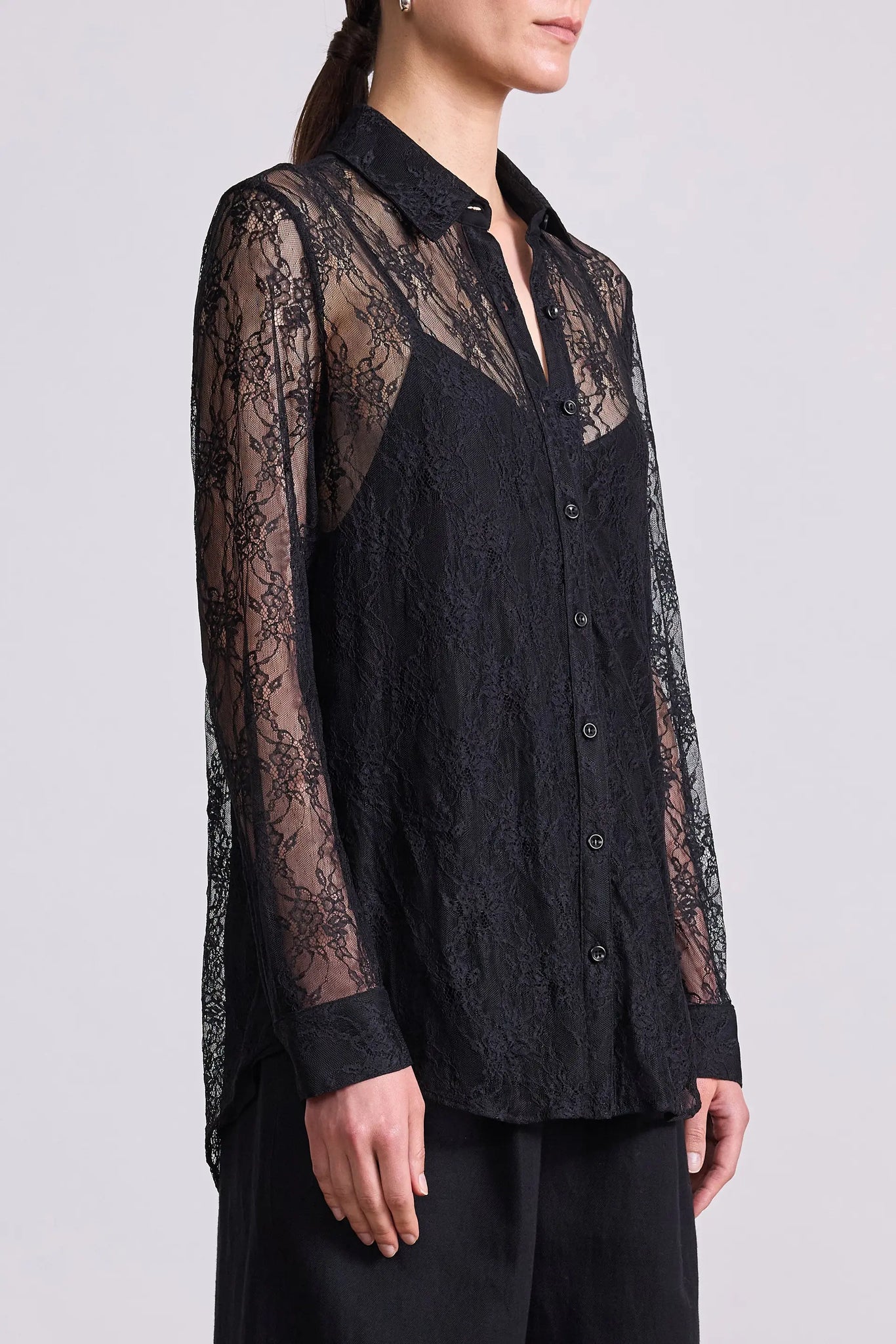 Alva Button Up Top in Black Lace
