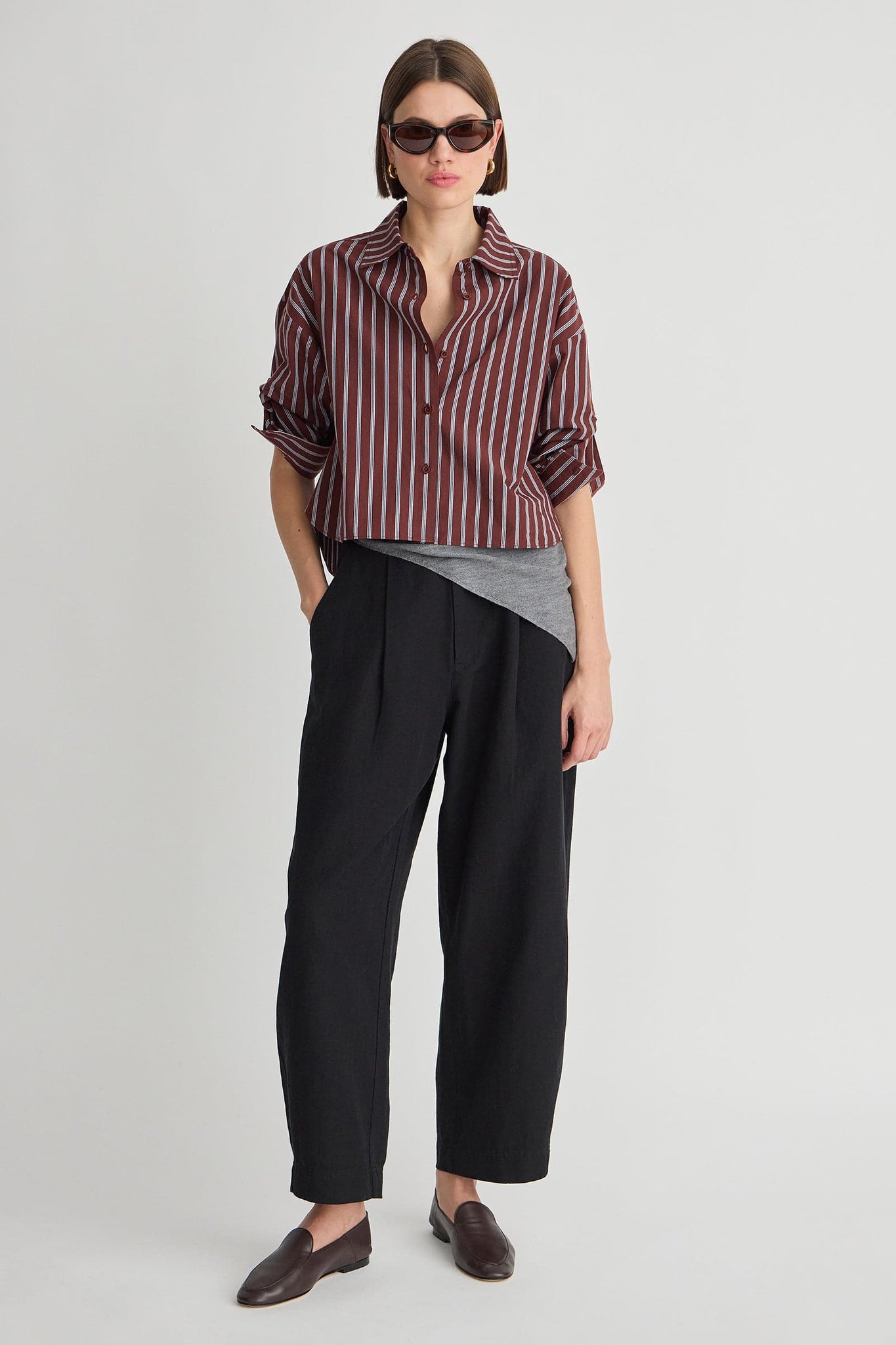 Cropped Isolde Button Down in Spice Multi Stripe