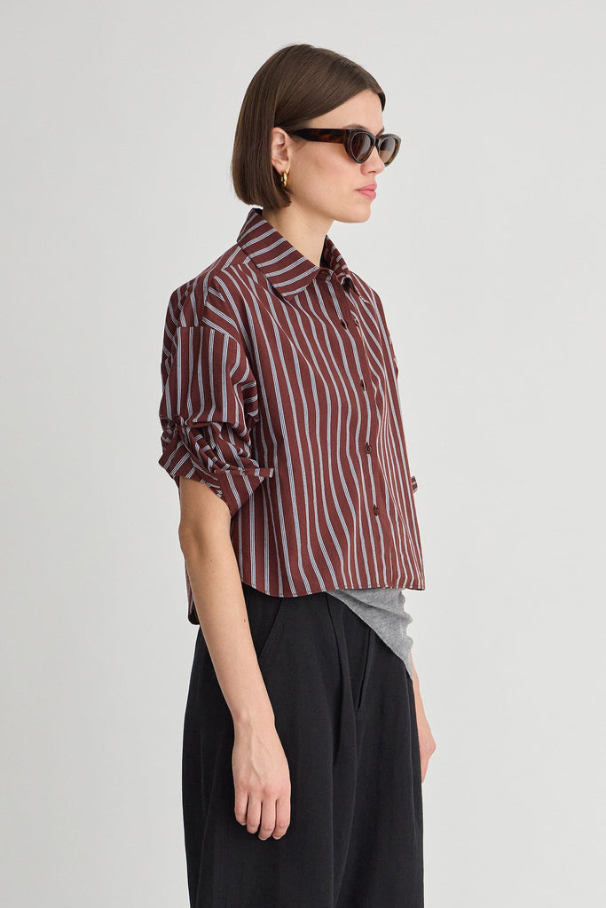Cropped Isolde Button Down in Spice Multi Stripe