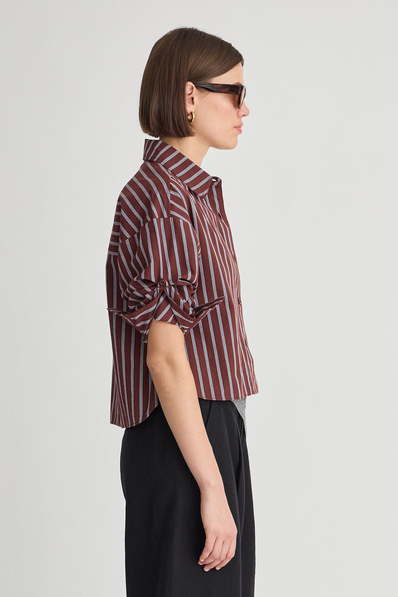 Cropped Isolde Button Down in Spice Multi Stripe