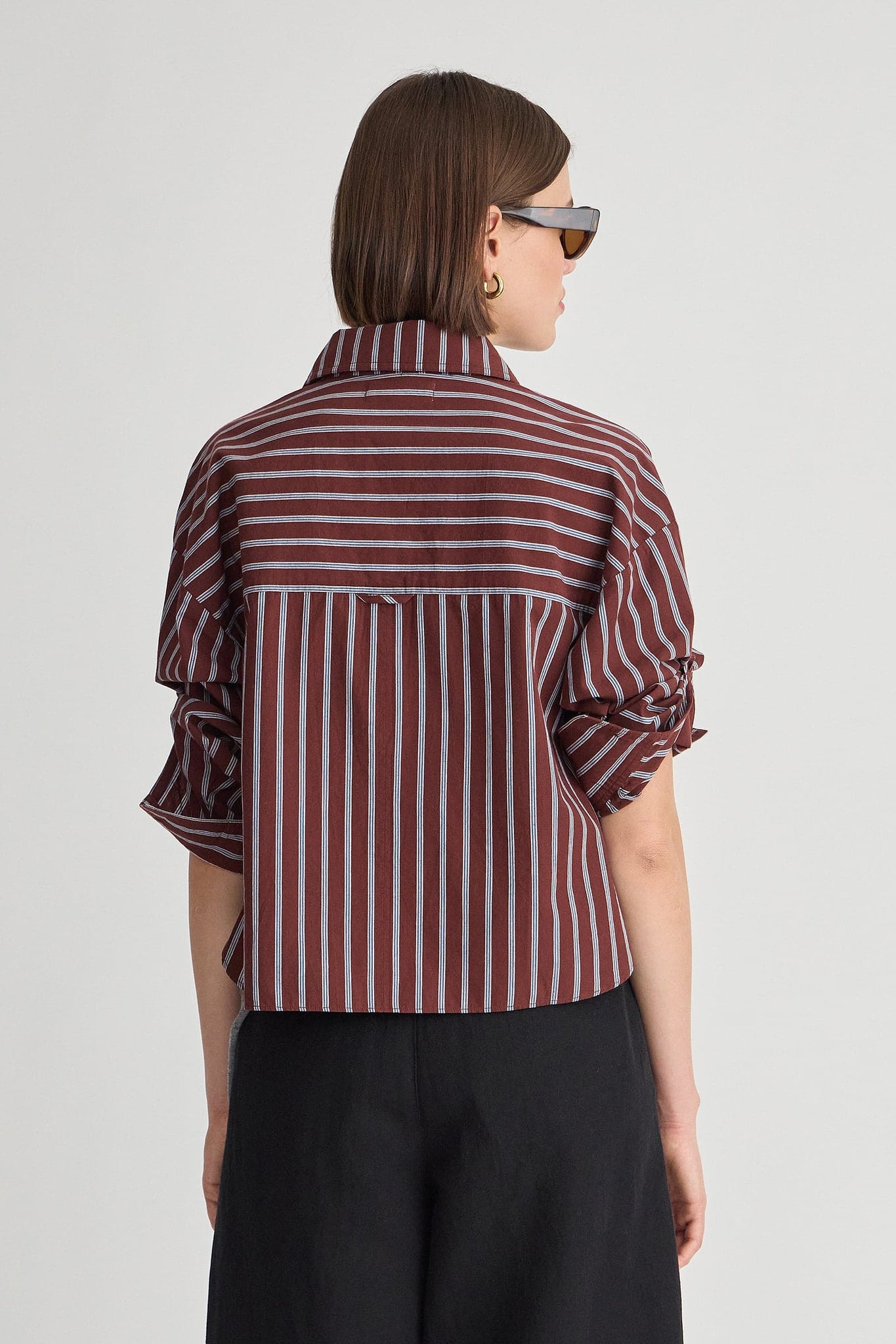 Cropped Isolde Button Down in Spice Multi Stripe