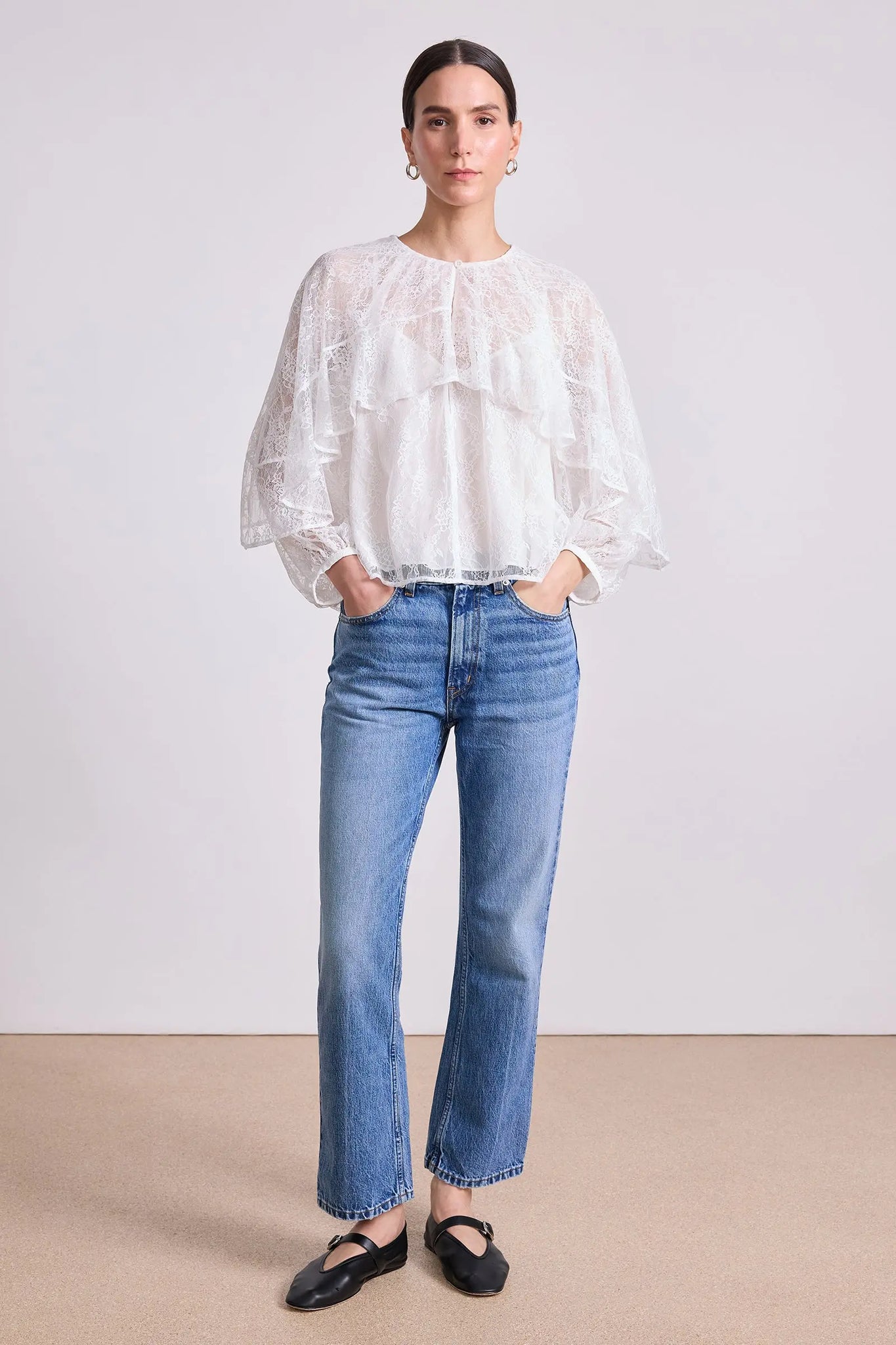 Hazan Ruffle Top in Cream Lace