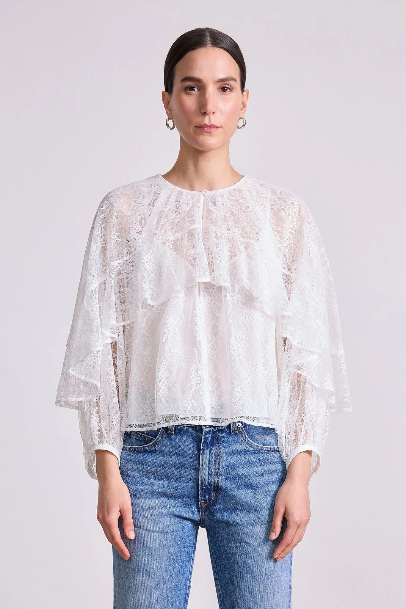 Hazan Ruffle Top in Cream Lace