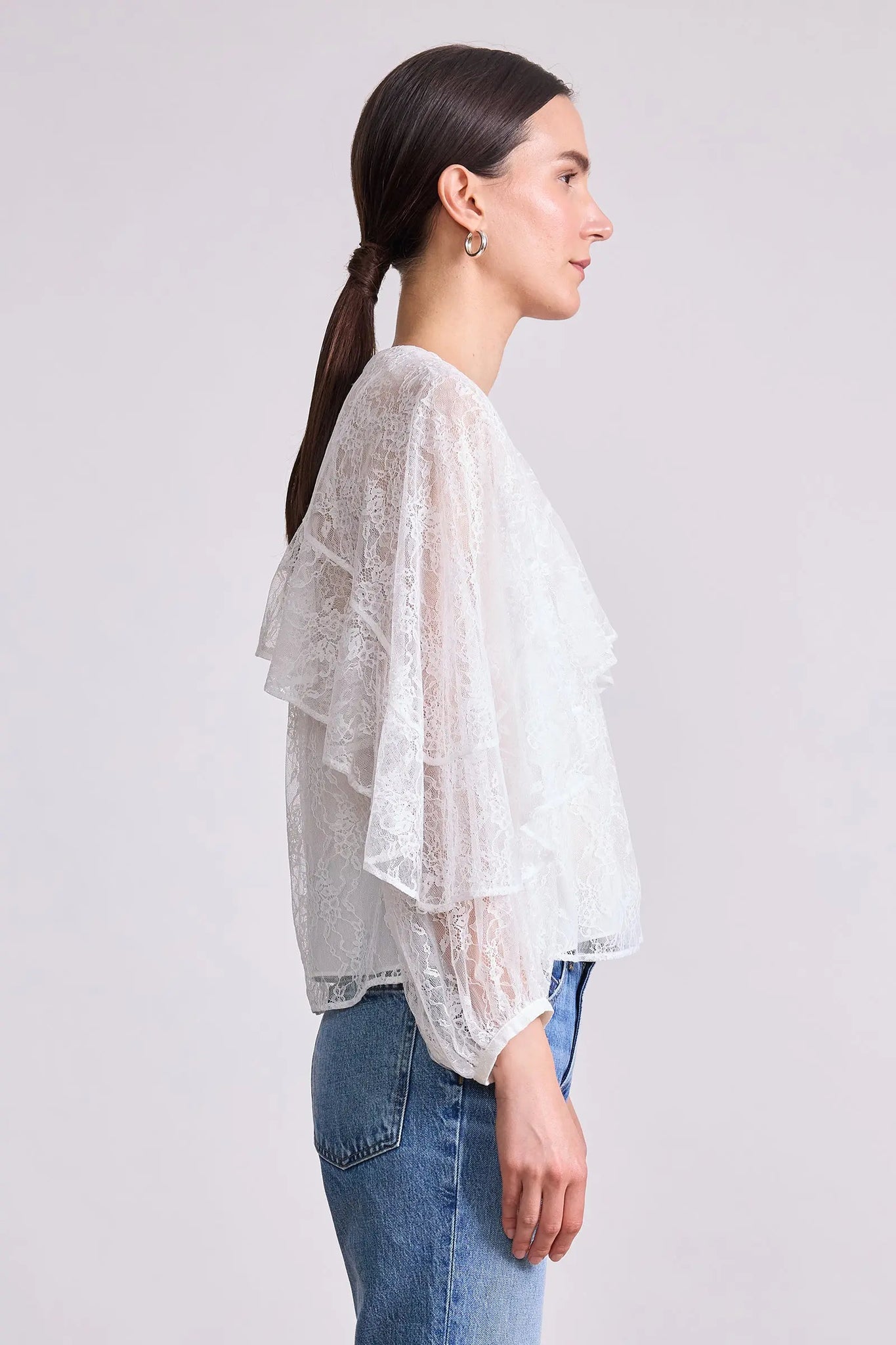 Hazan Ruffle Top in Cream Lace
