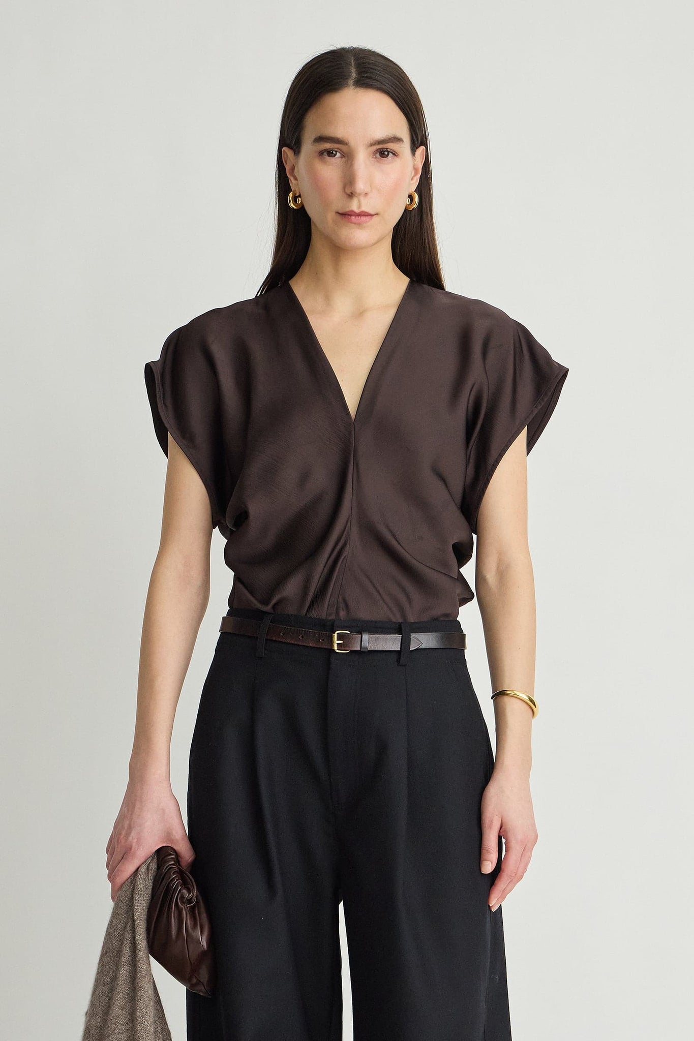 Monde Drape Bias Top in Black Coffee