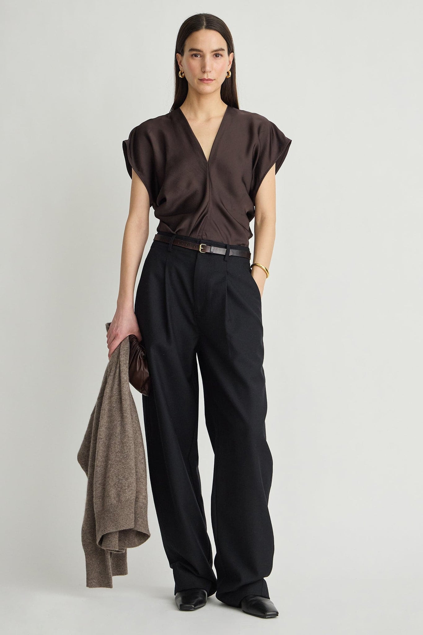 Monde Drape Bias Top in Black Coffee