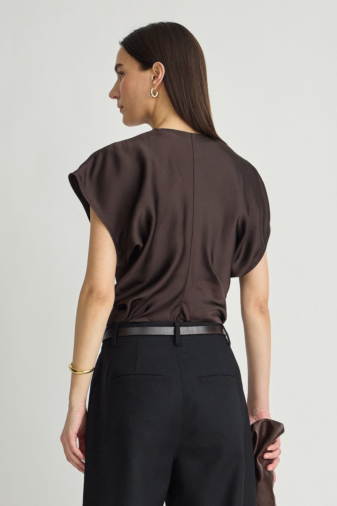 Monde Drape Bias Top in Black Coffee