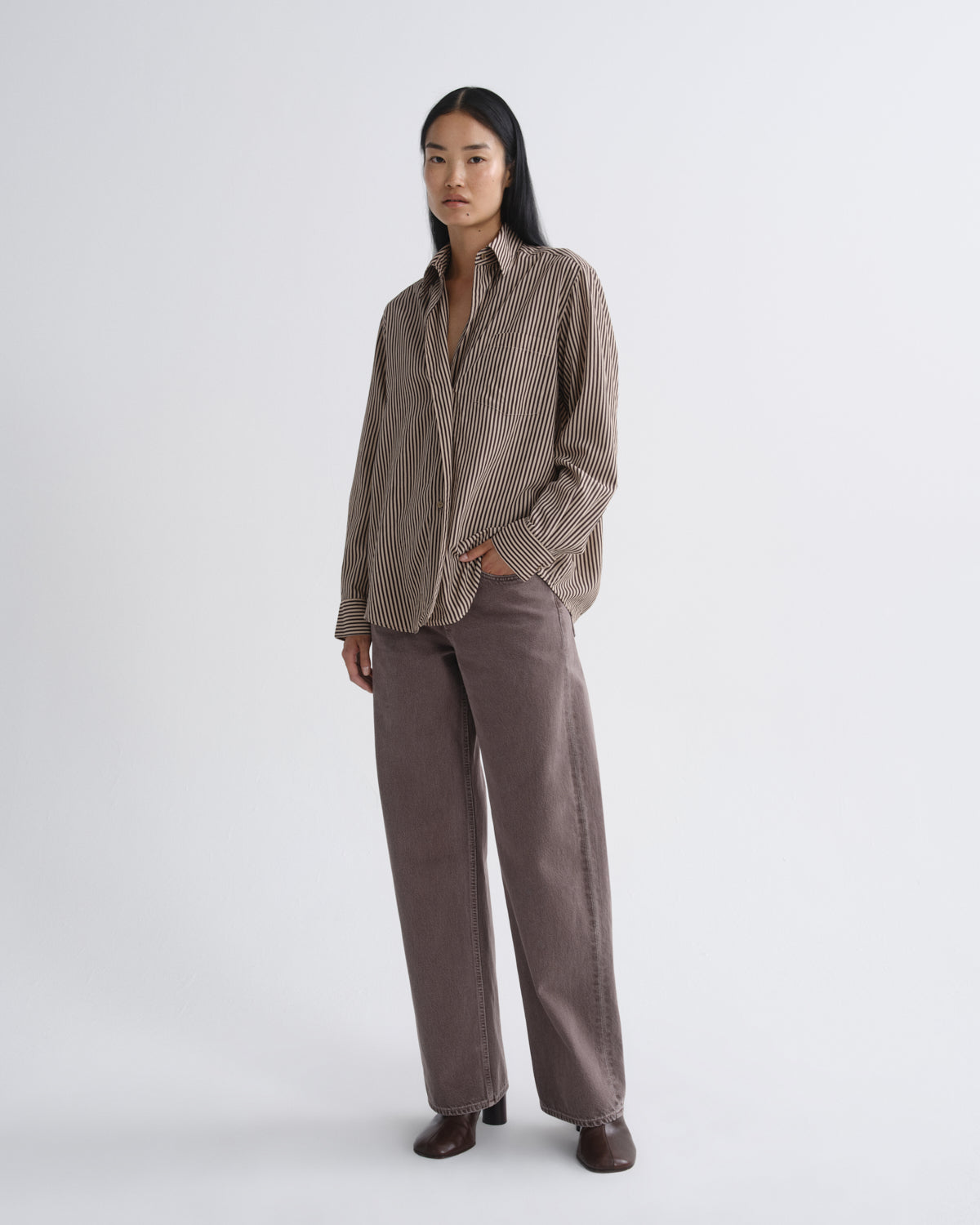 Aris Shirt in Trace Stripe Chocolate/Taupe