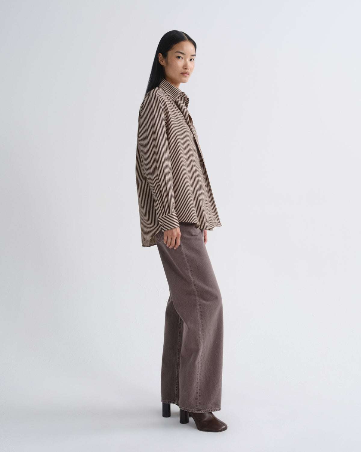 Aris Shirt in Trace Stripe Chocolate/Taupe