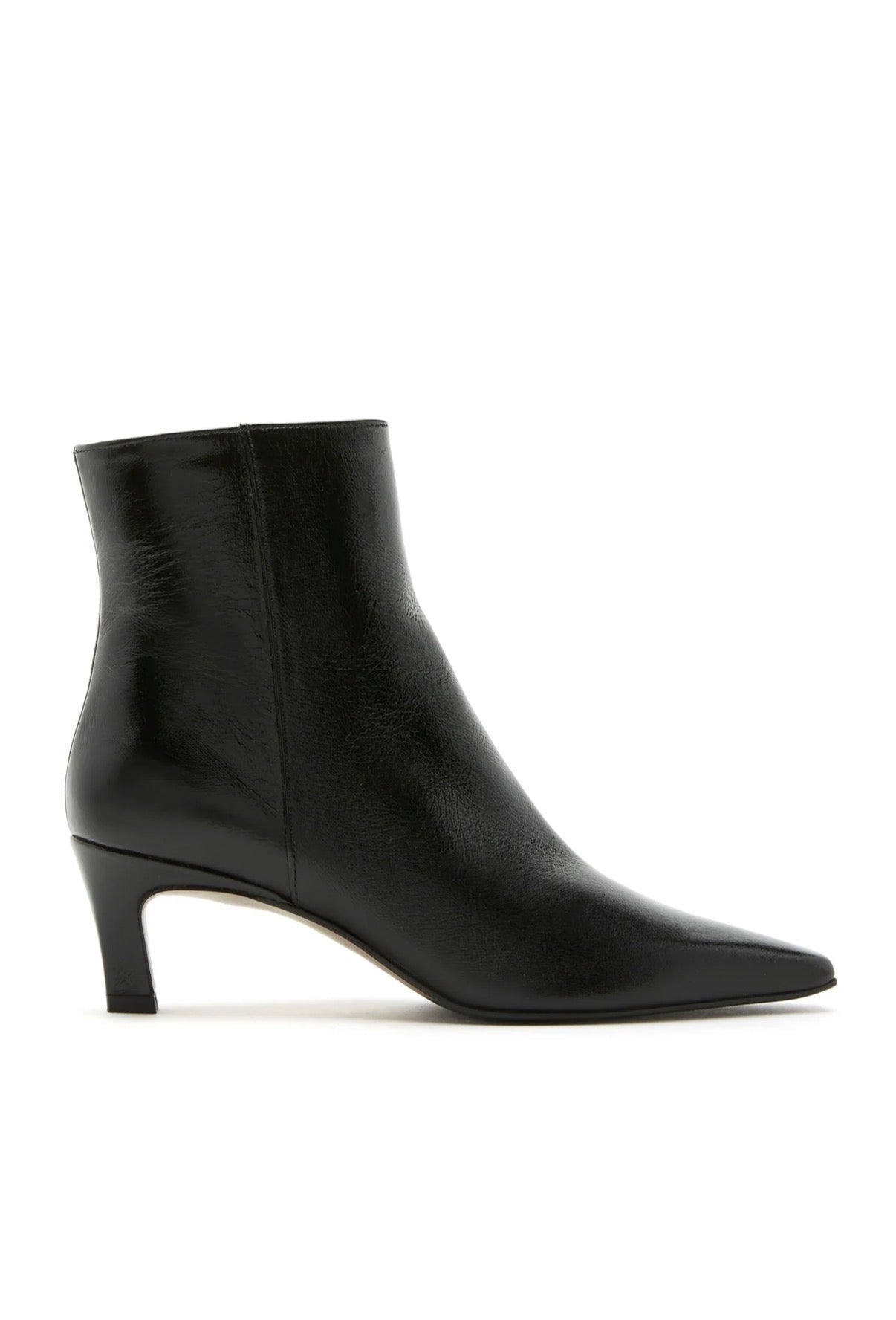 Bev Crushed Leather Heeled Bootie in Black