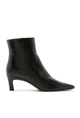 Bev Crushed Leather Heeled Bootie in Black