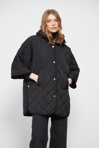 Birdie Quilted Cape Jacket in Black