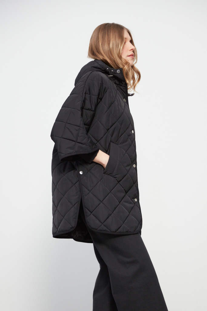 Birdie Quilted Cape Jacket in Black