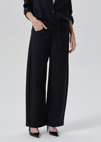 Brynn Drawstring Italian Virgin Wool Trouser in Navy