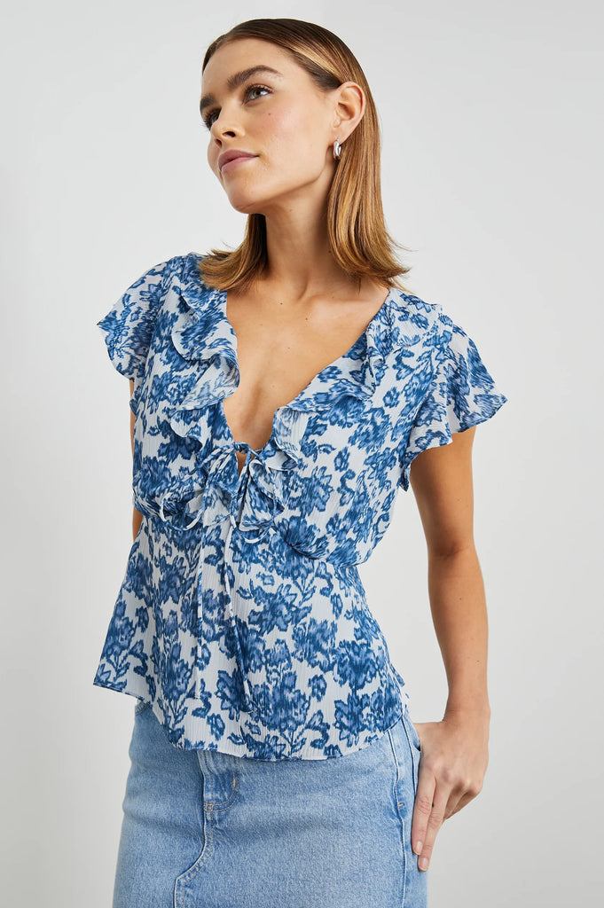 Carmine Top in Chambray Floral