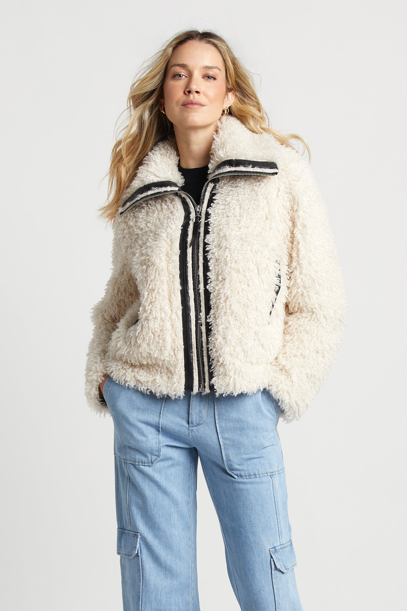 Carrie Short Magnolian Faux Fur Coat in Ivory