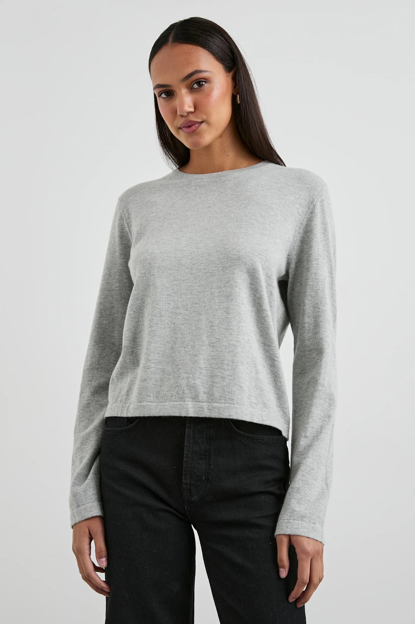 Cotton Cashmere Long Sleeve Tee in Heather Grey