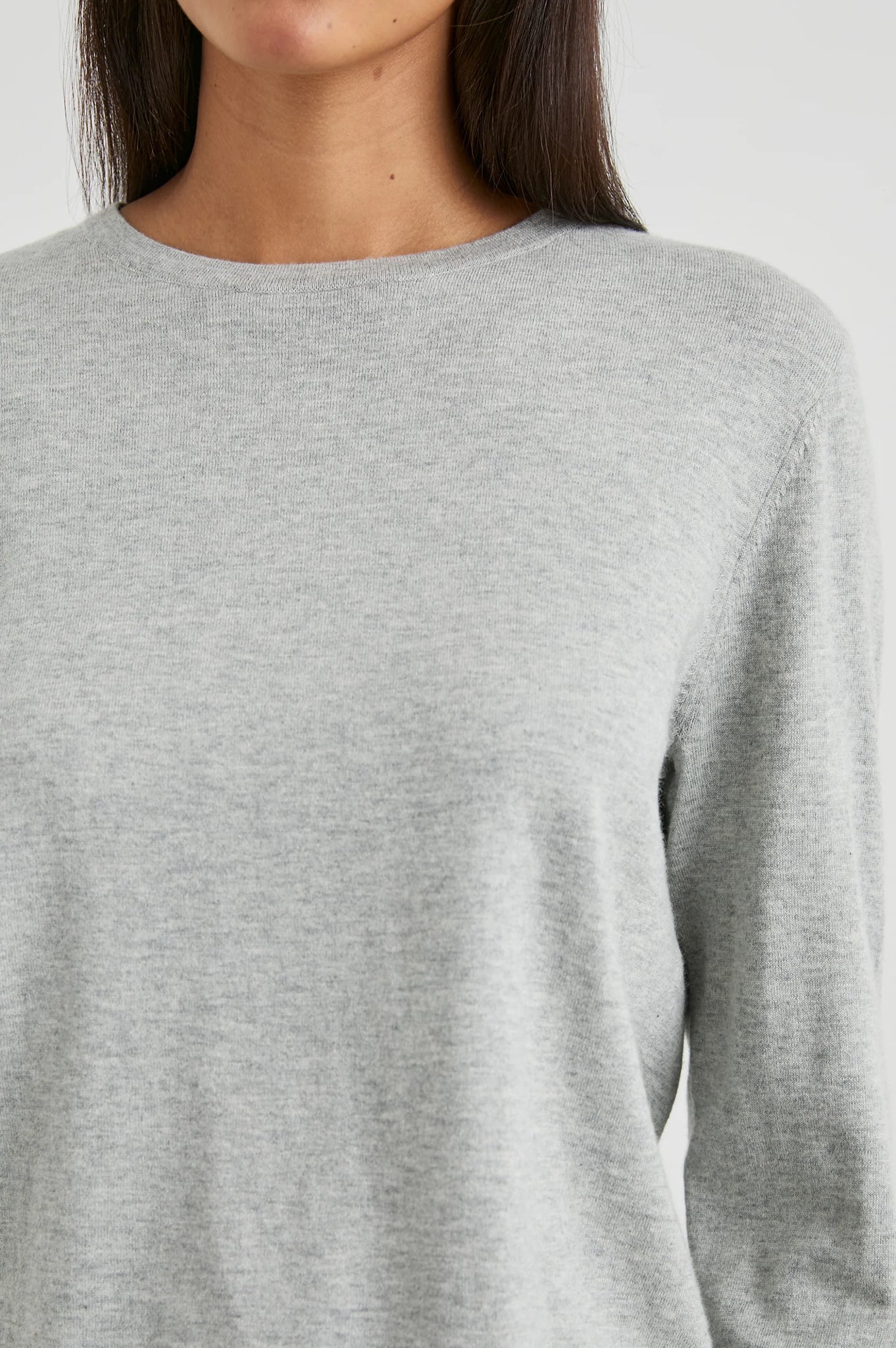 Cotton Cashmere Long Sleeve Tee in Heather Grey