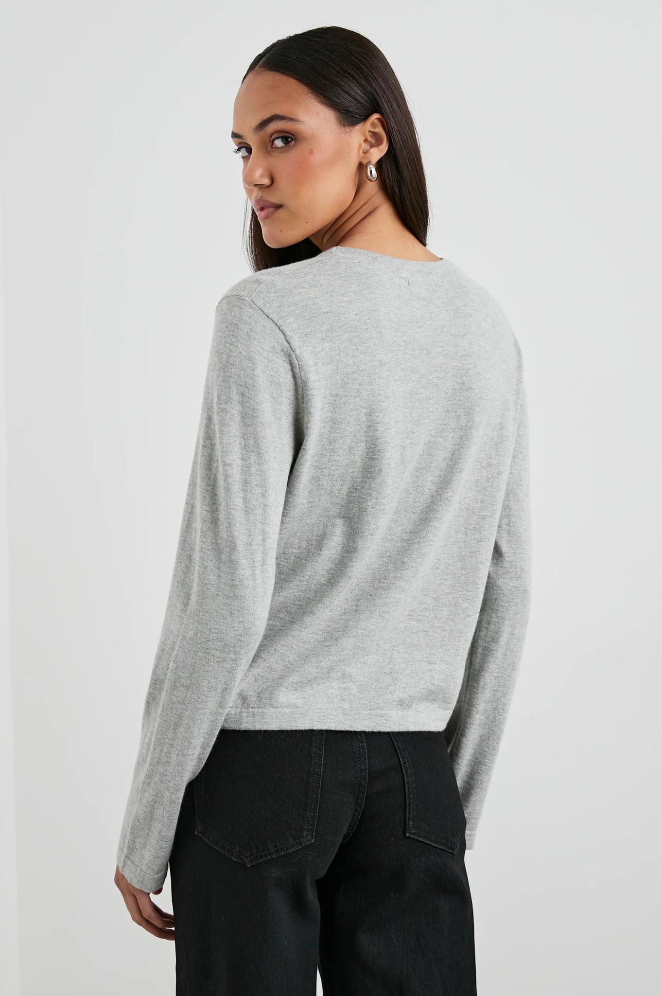 Cotton Cashmere Long Sleeve Tee in Heather Grey