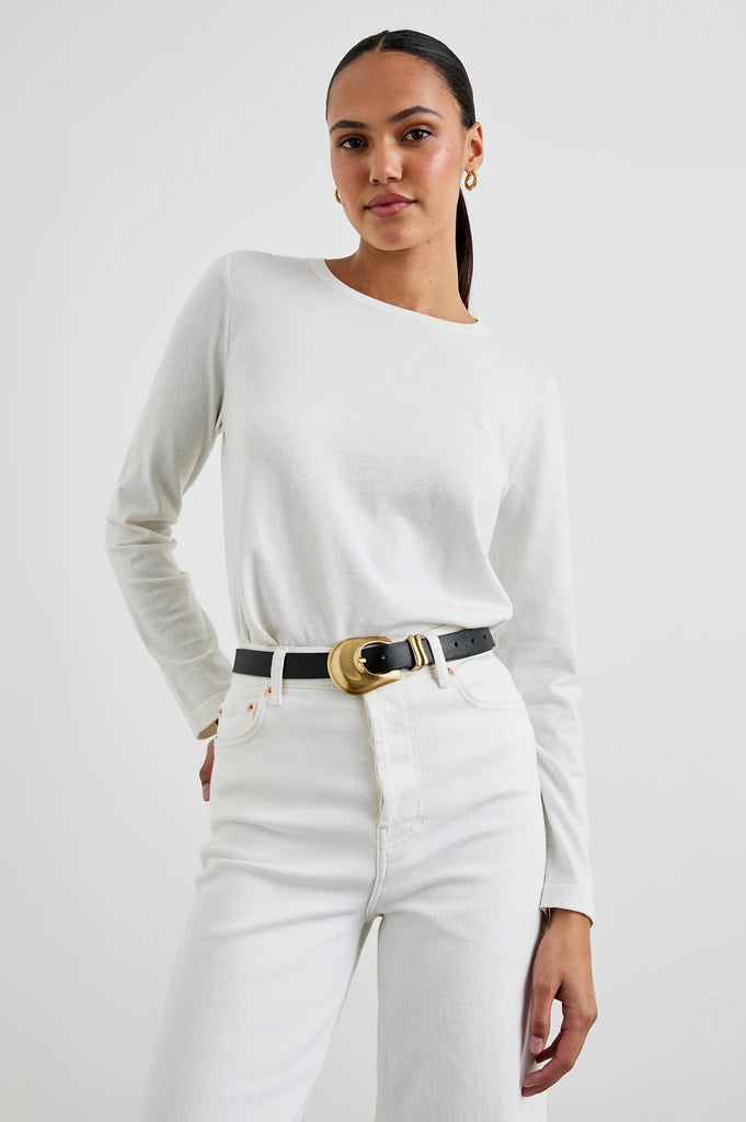 Cotton Cashmere Long Sleeve Tee in White