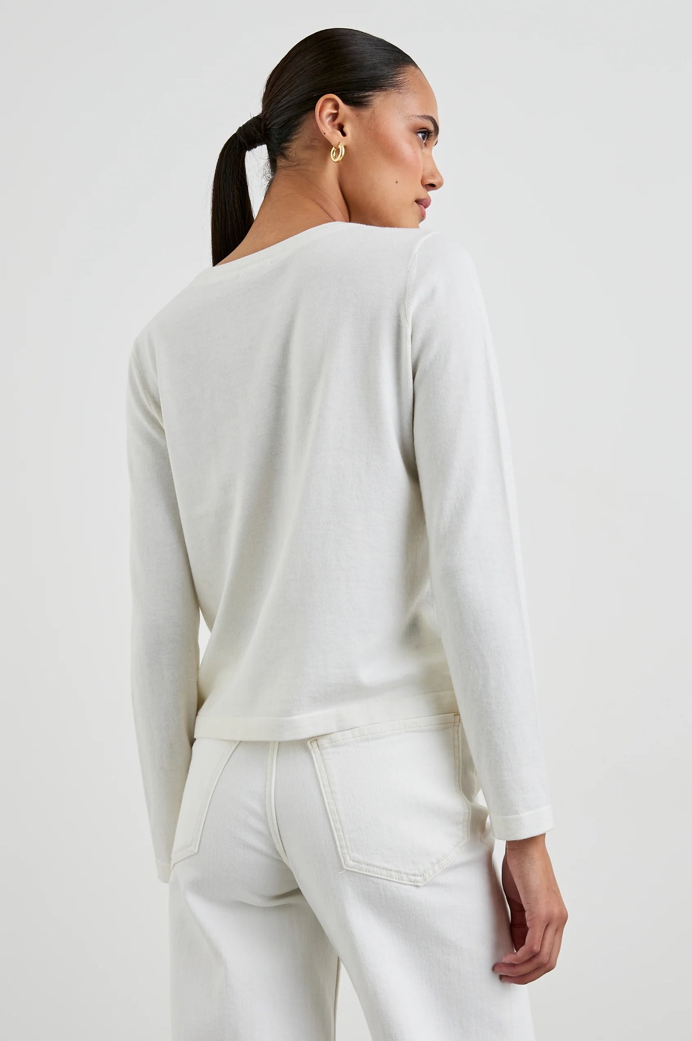 Cotton Cashmere Long Sleeve Tee in White