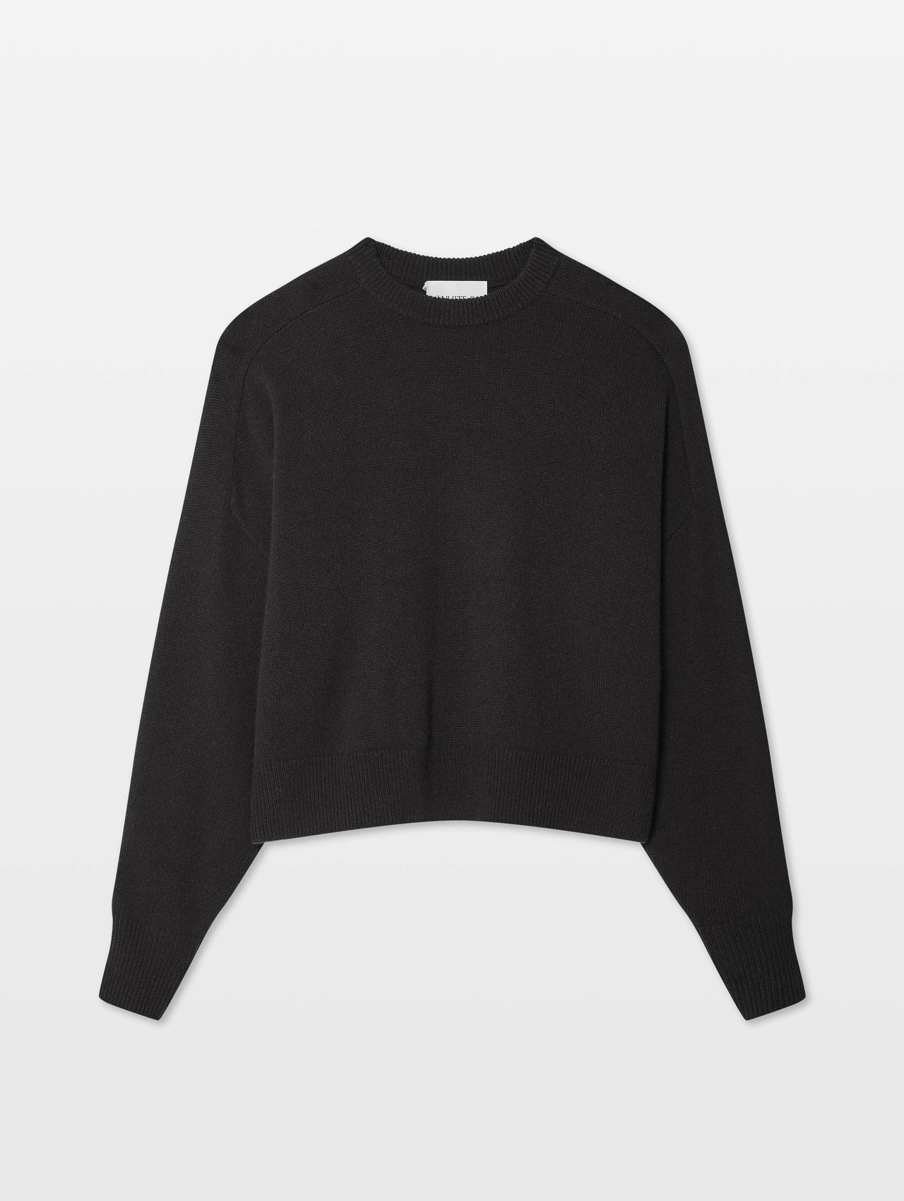 Cashmere Blend Luxe Fringe Crewneck in Black
