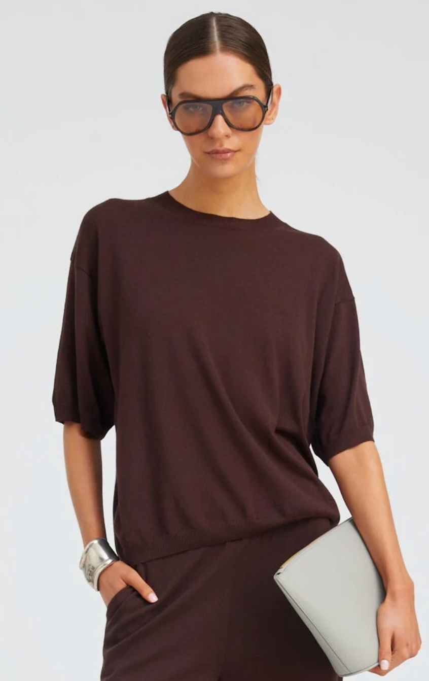 Cashmere Boxy Tee in Americano
