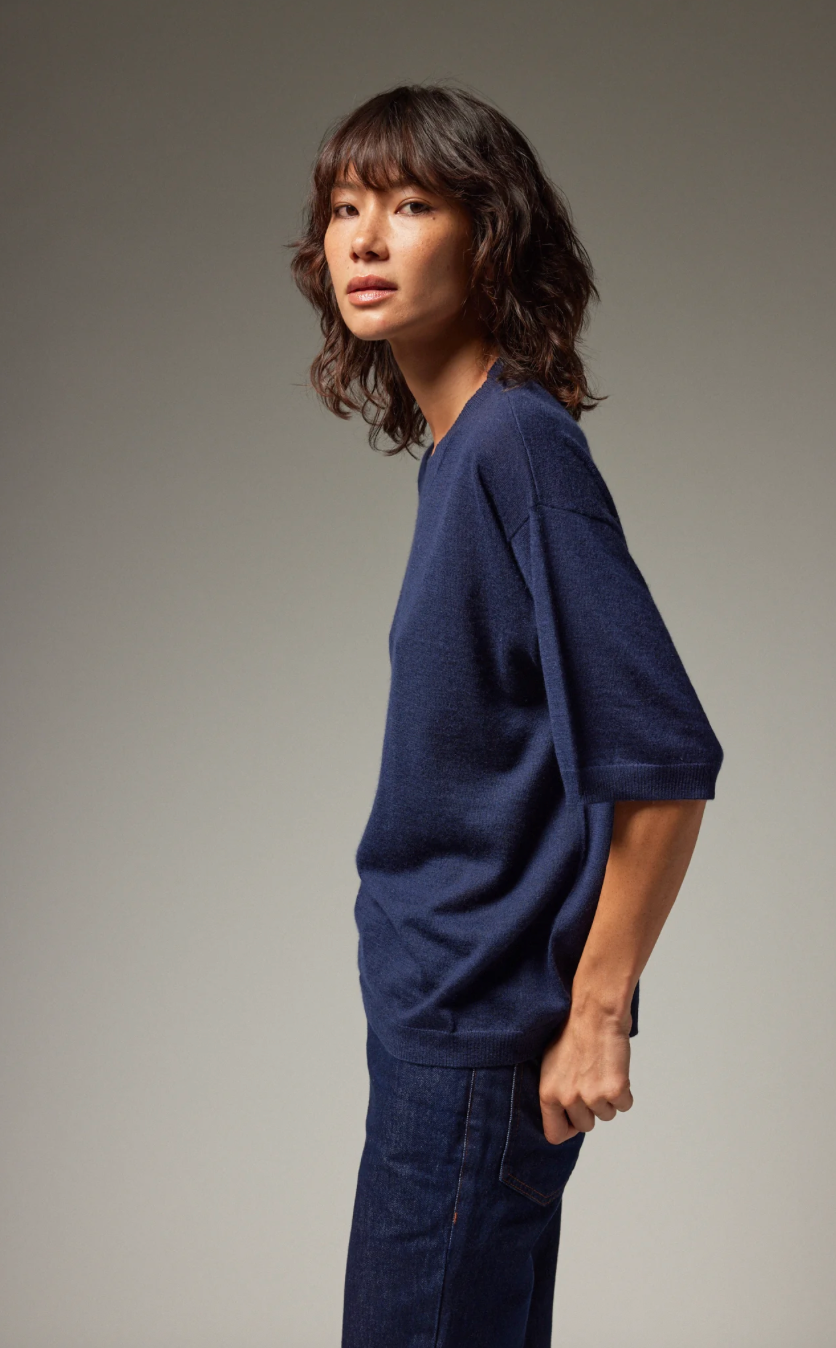 Cashmere Boxy Tee in Navy